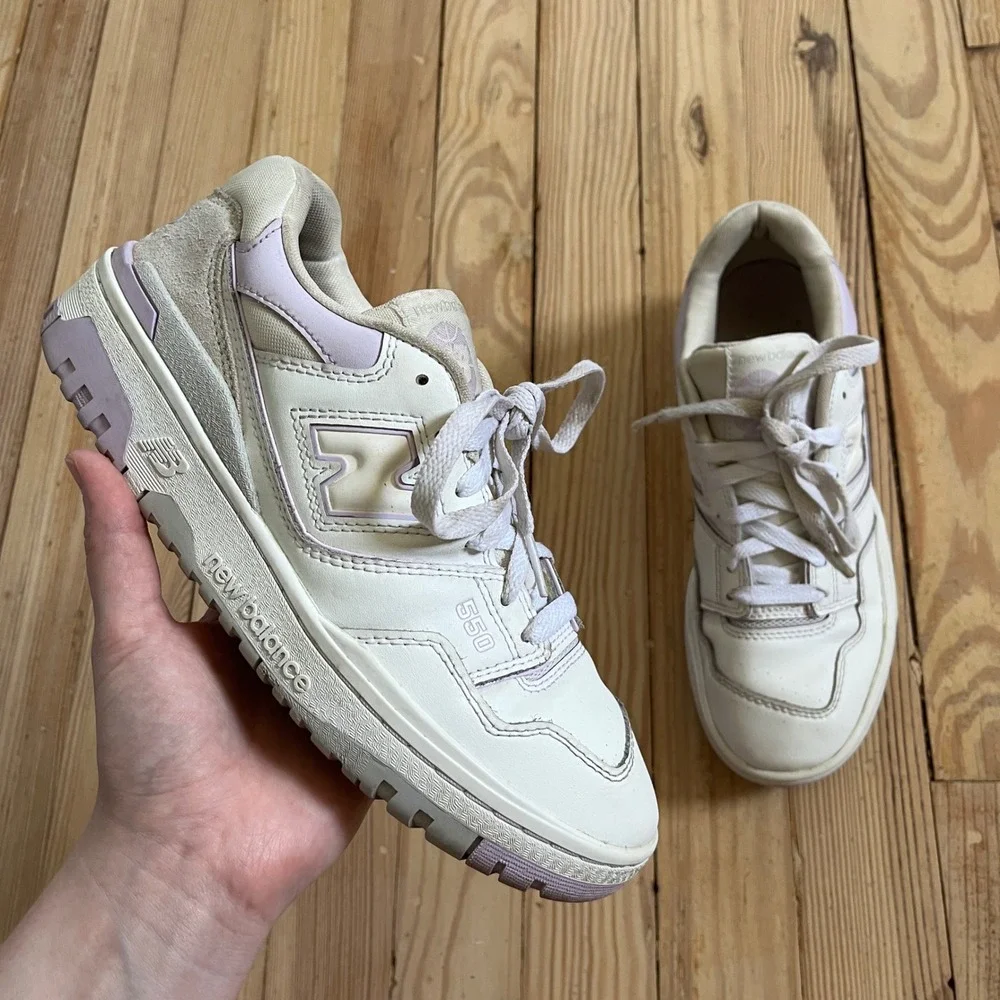 New Balance 550 Sea‎ Salt Lilac White Leather Sneakers BBW550BD Womens Low Top